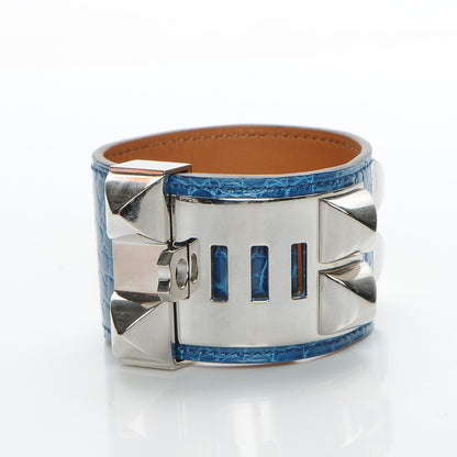 Hermes Shiny Alligator Collier De Chien CDC Bracelet Blue Jean 4 of 9