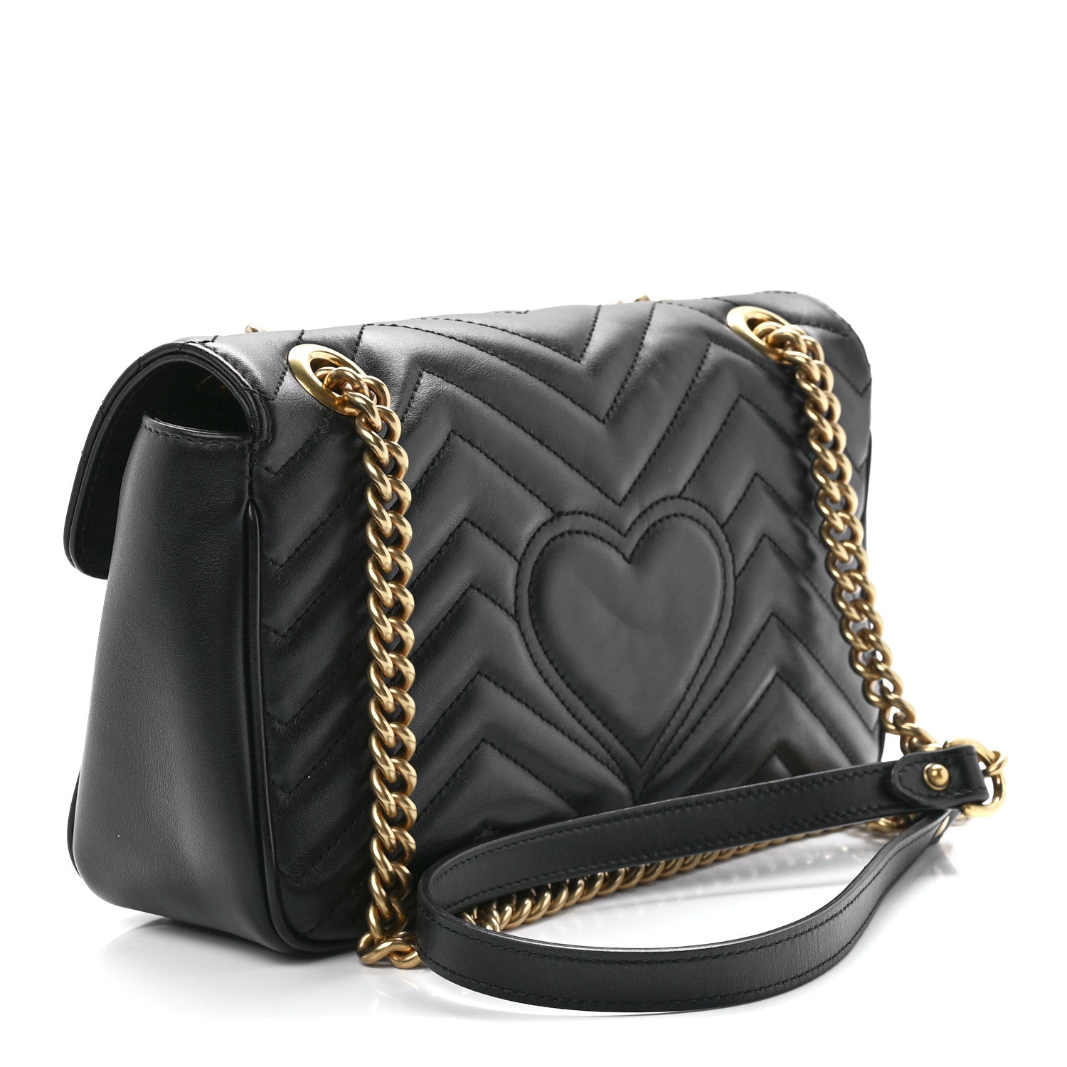 Gucci Calfskin Matelasse Small GG Marmont Shoulder Bag Black 3 of 12