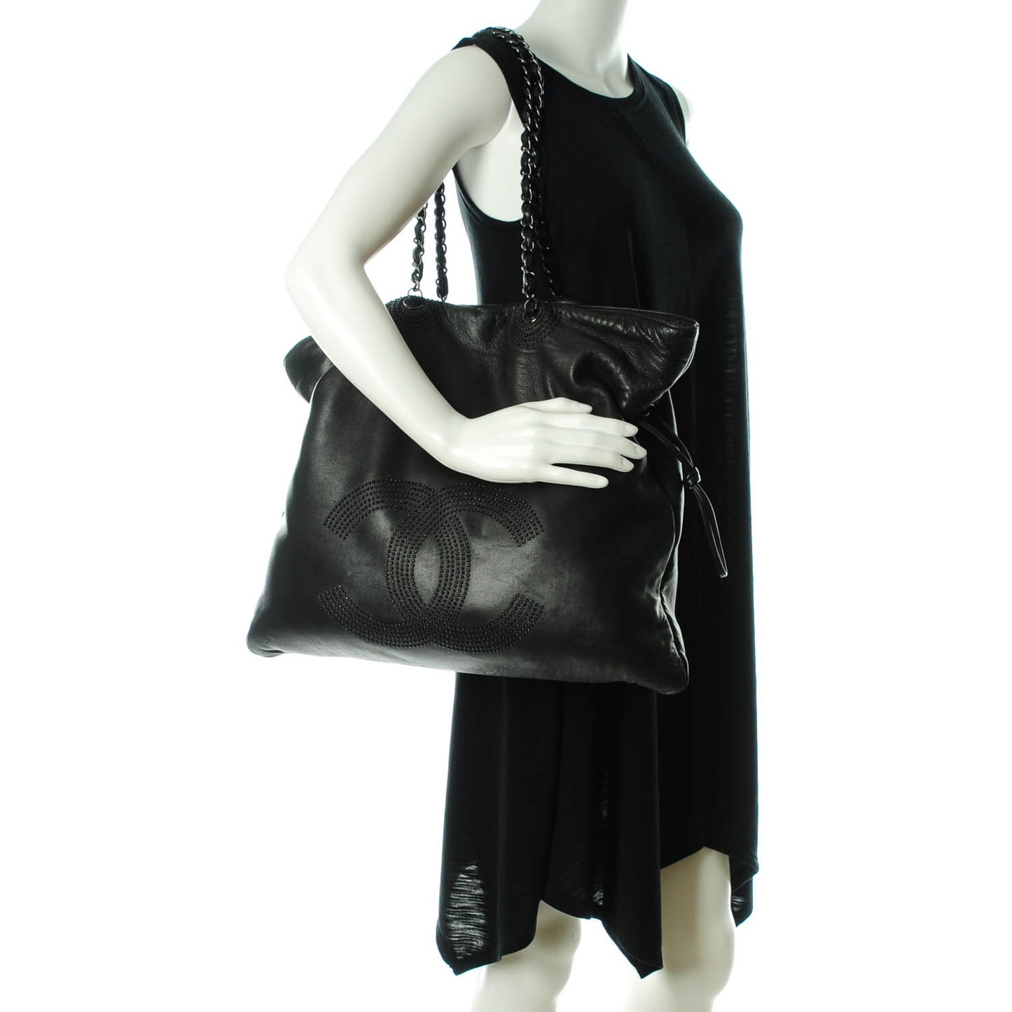 Lambskin CC Studded Bonbons Tote Black