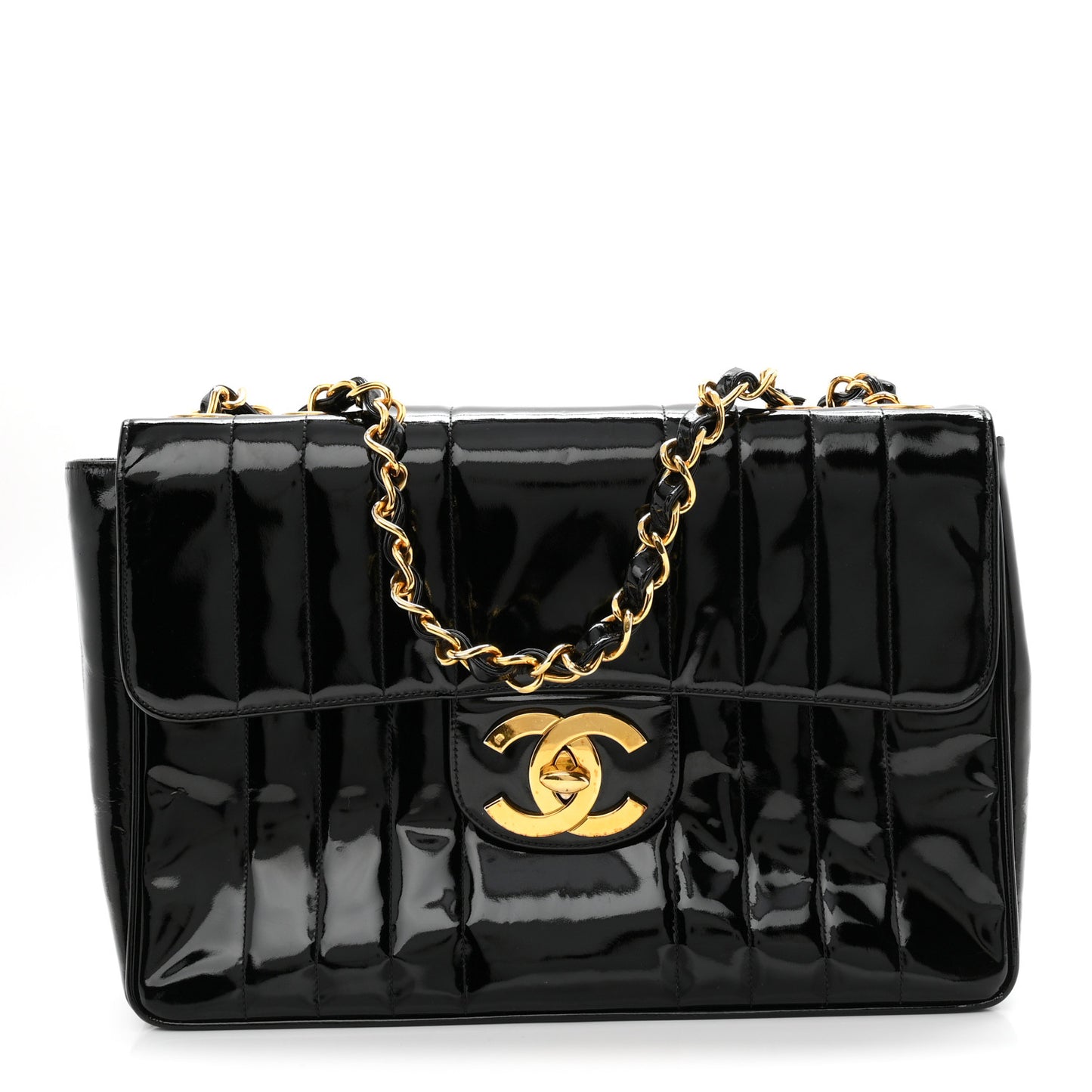 Patent Vertical Quilted Jumbo Single Flap Black