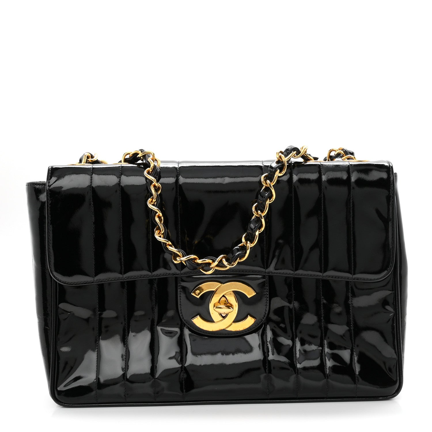 Chanel Patent Vertical Quilted Jumbo Single Flap Black 1 of 11