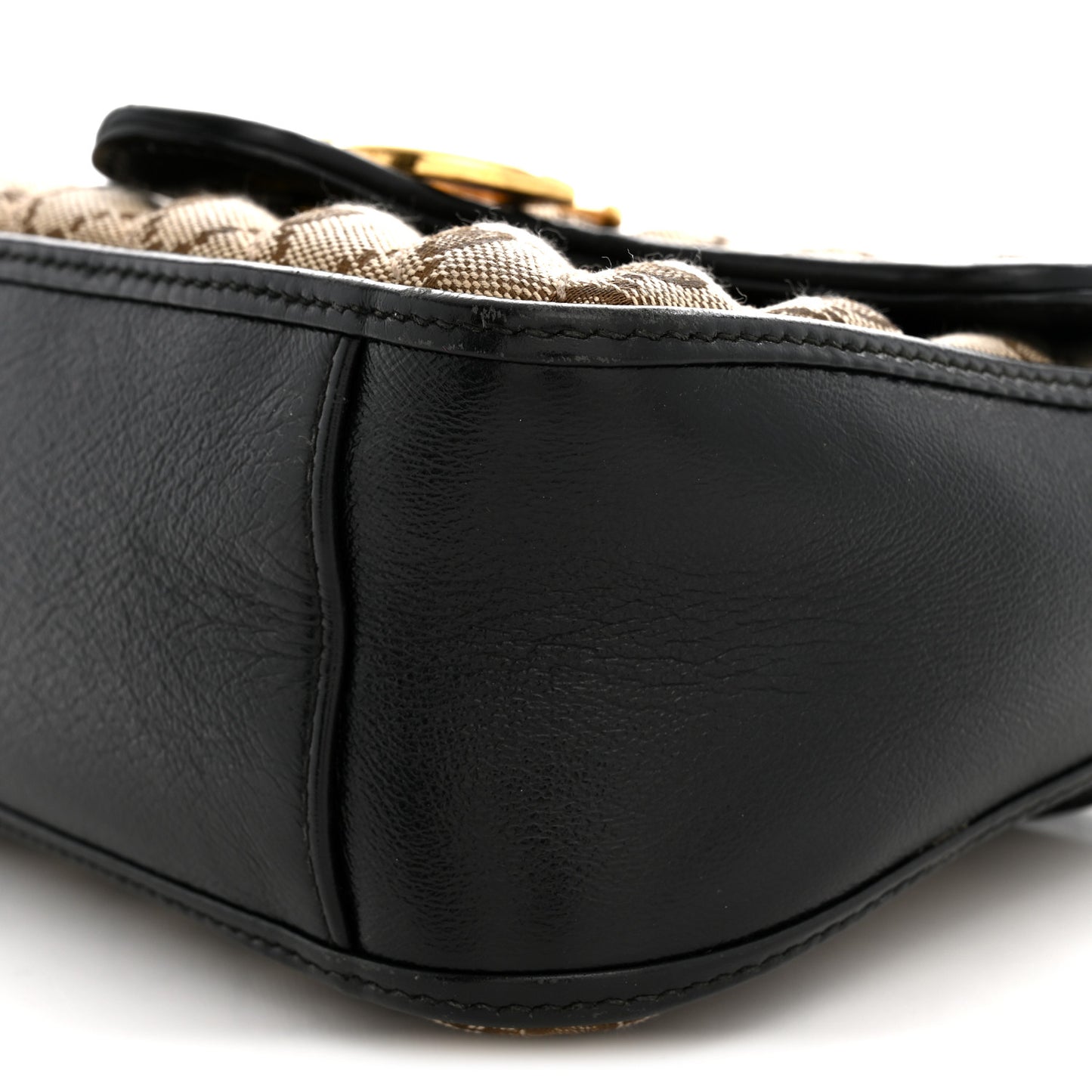 Monogram Azalea Calfskin Matelasse Diagonal Mini GG Marmont Top Handle Shoulder Bag Beige Ebony Black