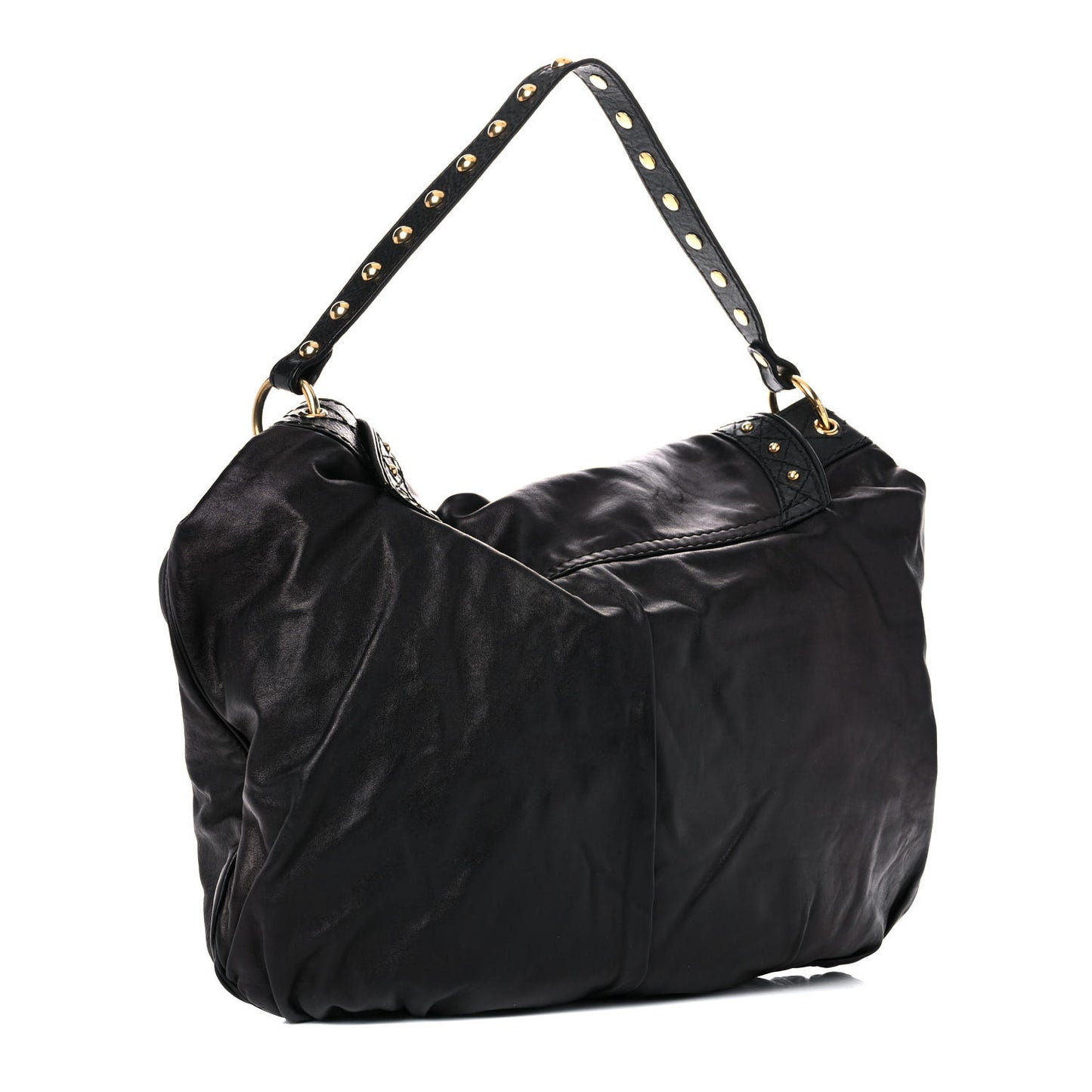 Calfskin Studded Large Irina Shoulder Bag Black