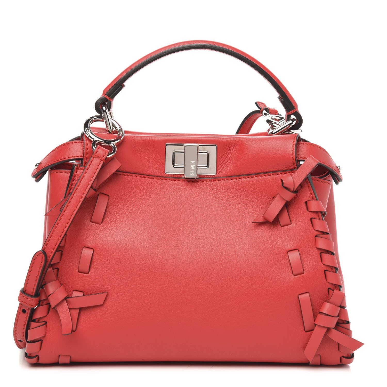 Fendi Vitello Seta Century Nappa Whipstitch Mini Peekaboo Iconic Satchel Fiamma 1 of 10