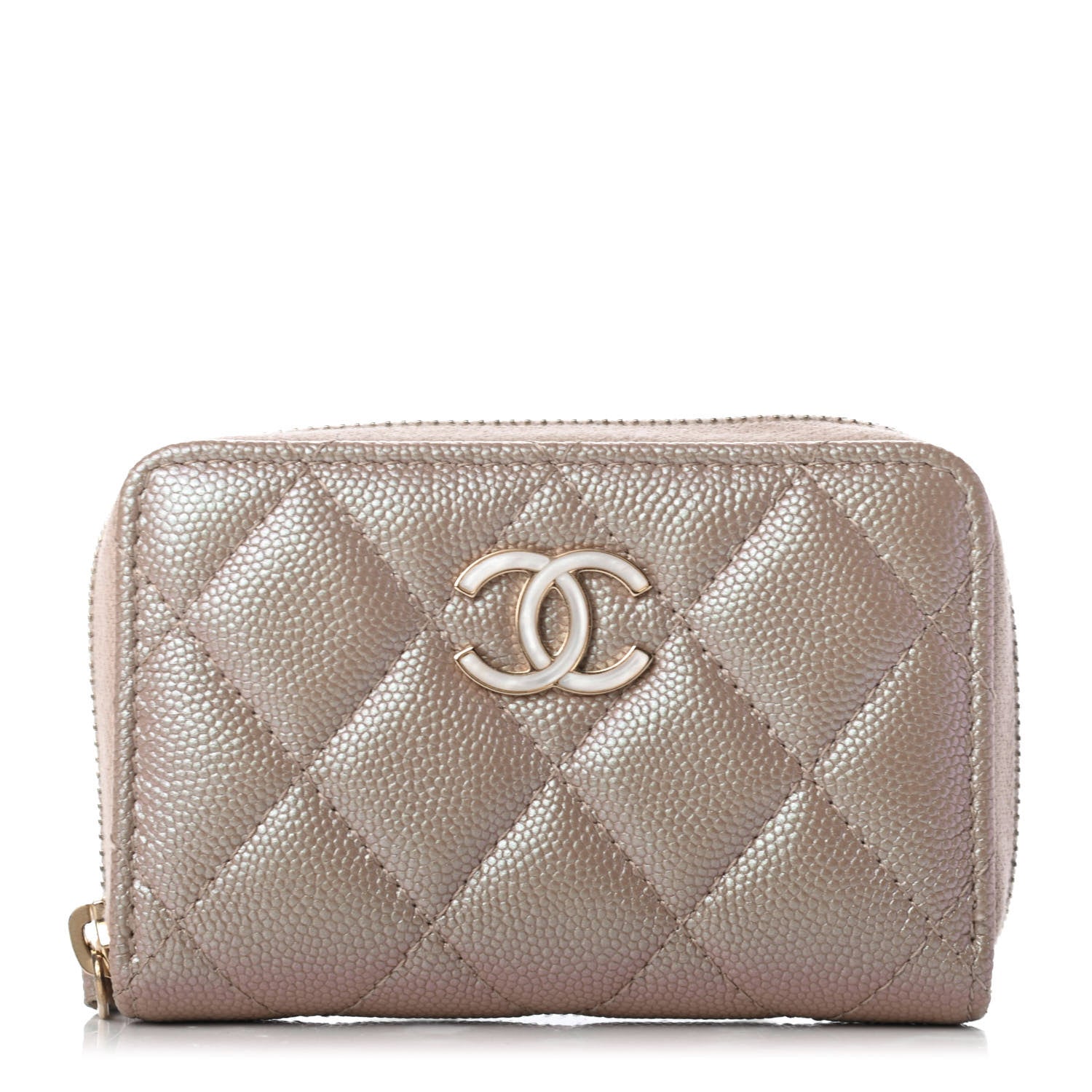 Chanel Iridescent Caviar Quilted Zip Coin Purse Beige 1 of 8