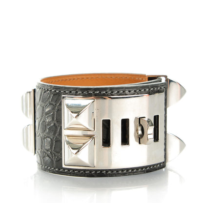 Hermes Matte Alligator Collier De Chien CDC Bracelet S Graphite 3 of 7