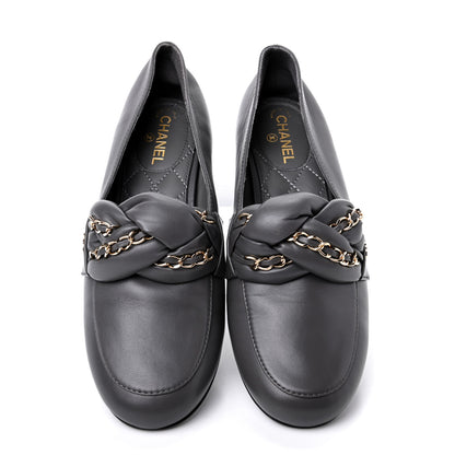 Chanel Lambskin CC Braided Chain Loafers 35.5 Grey 5 of 13
