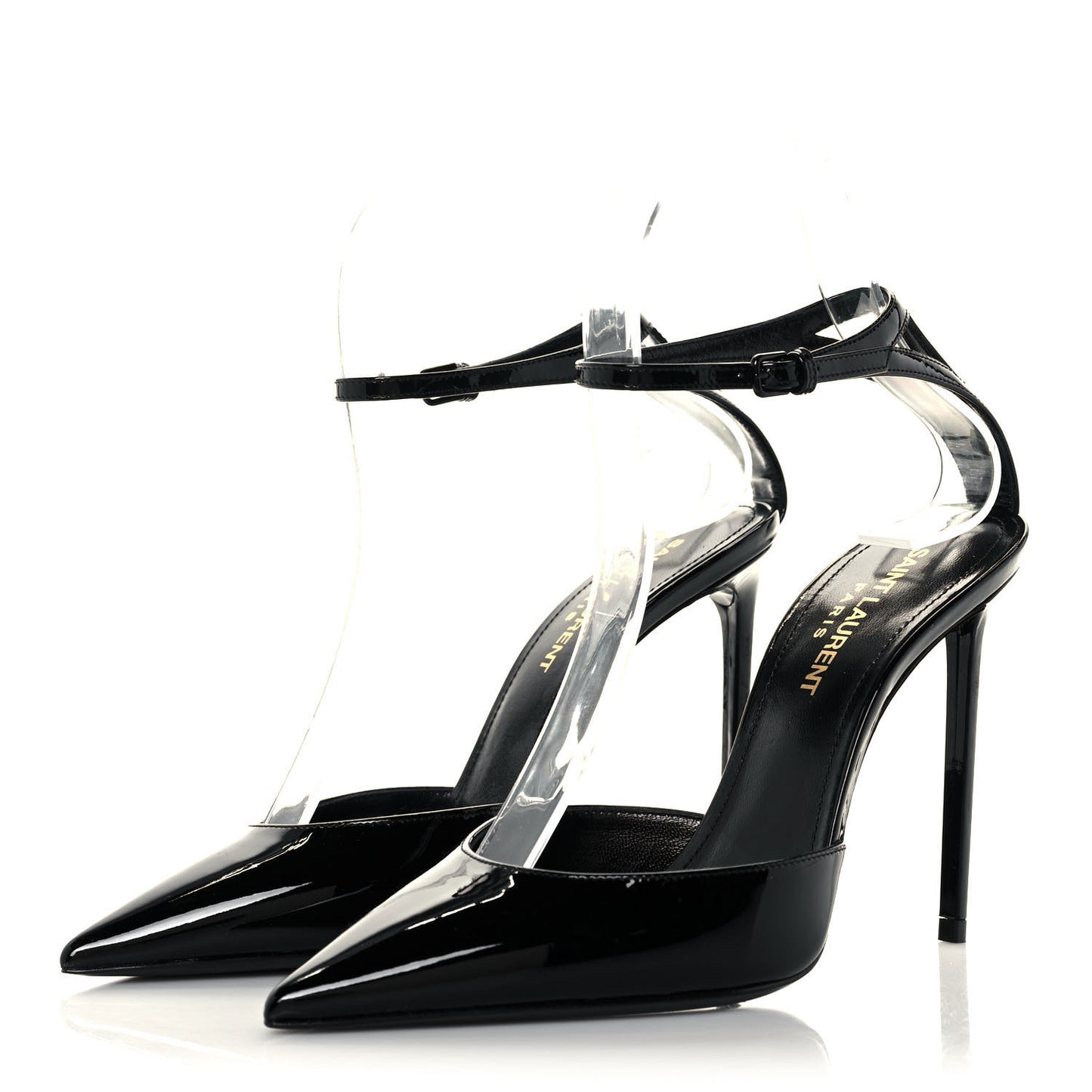 Patent Calfskin Zoe 105 Ankle Strap Pumps 36 Black