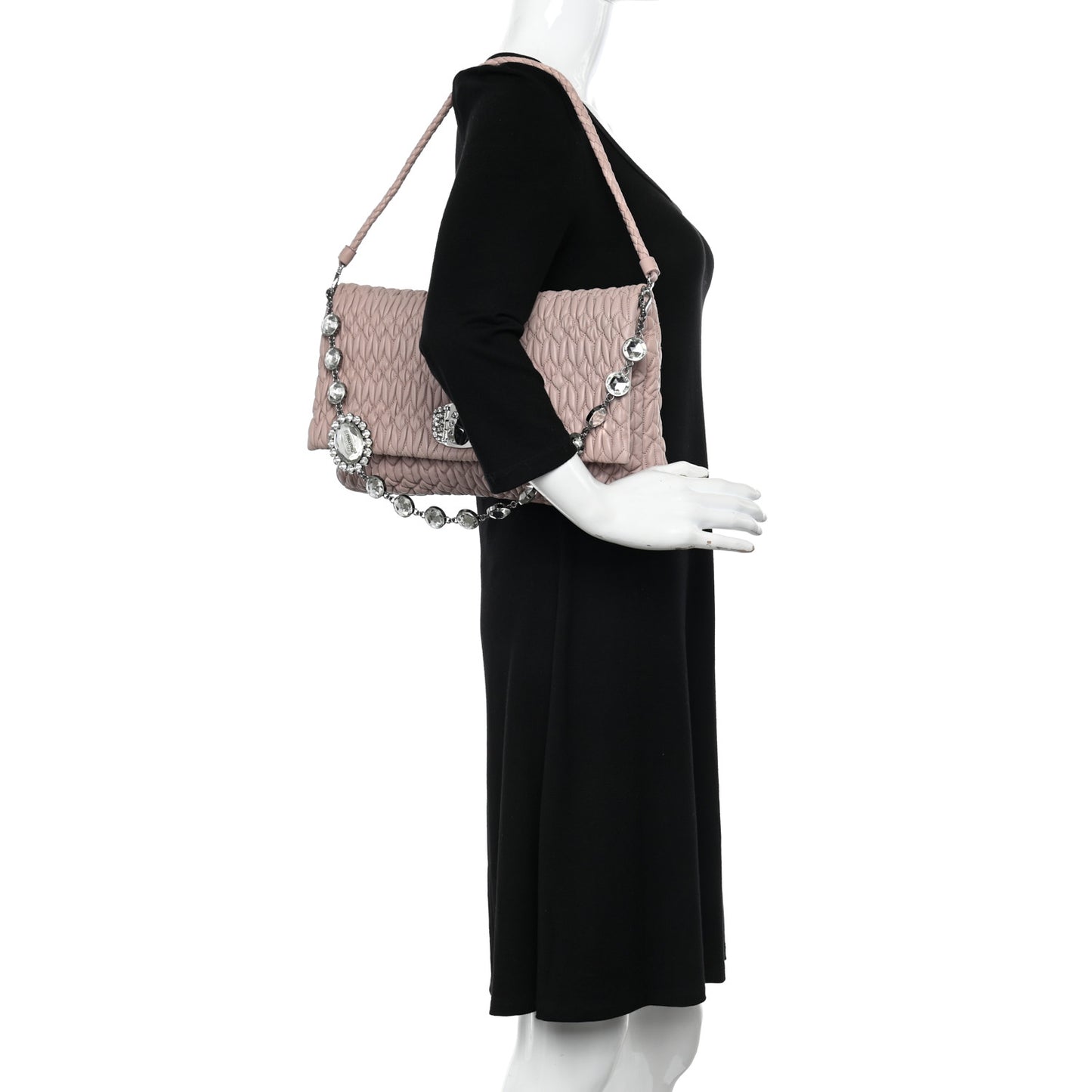 Nappa Matelasse Crystal Flap Clutch Cammeo