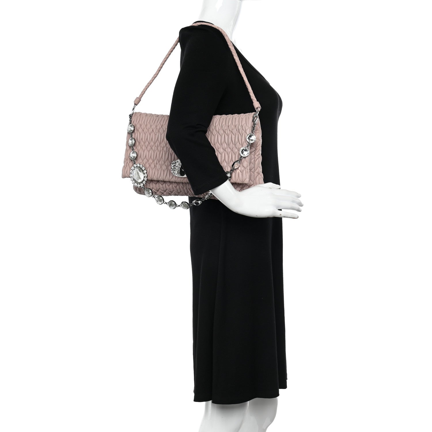 Miu Miu Nappa Matelasse Crystal Flap Clutch Cammeo 2 of 11