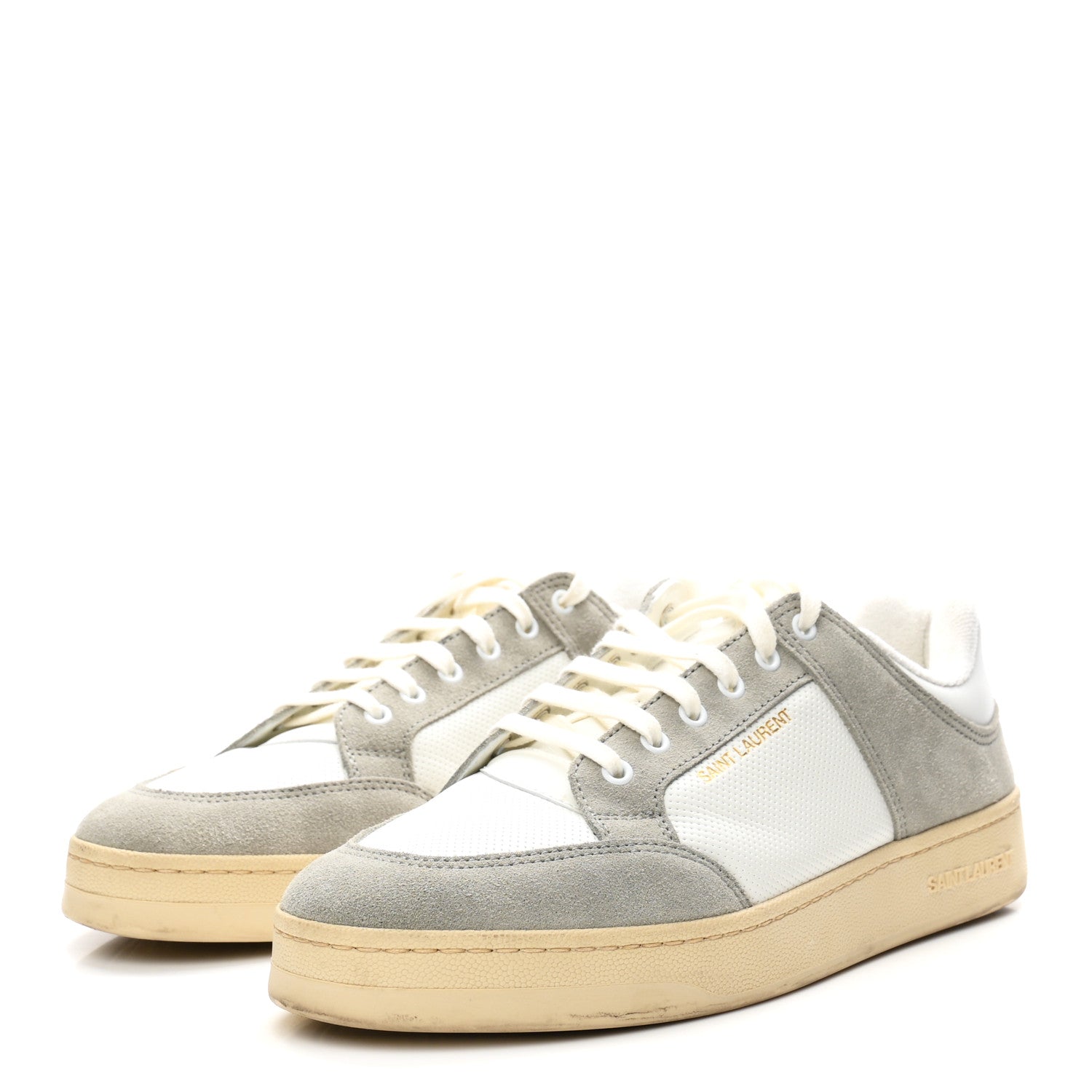 Saint Laurent Calfskin Perforated Suede Mens SL61 Sneakers 45 Blanc Optique Paris 4 of 9