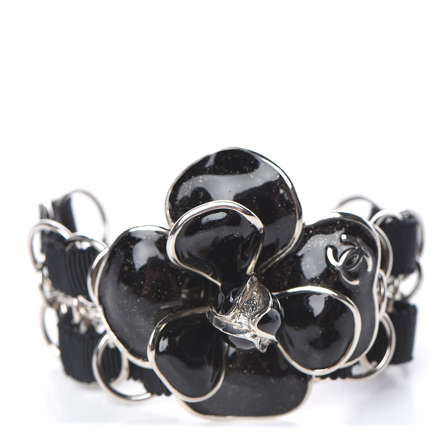 Resin Camellia Chain Ribbon Bracelet Black