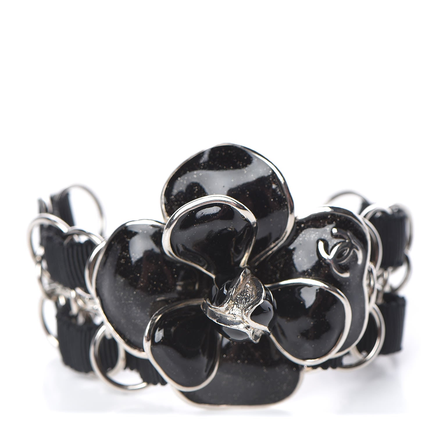 Chanel Resin Camellia Chain Ribbon Bracelet Black 1 of 5