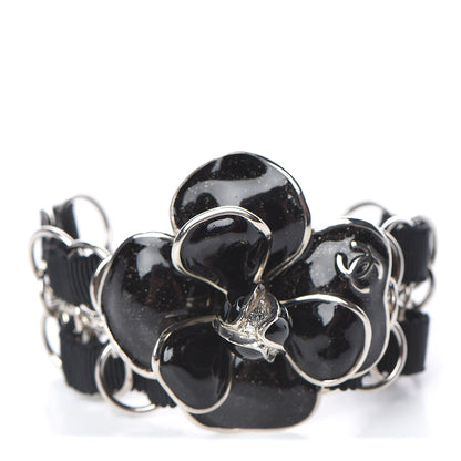 Chanel Resin Camellia Chain Ribbon Bracelet Black 1 of 5
