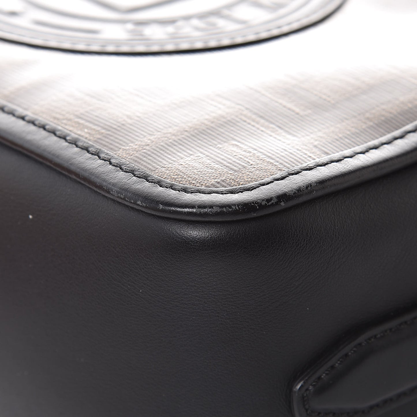 Glazed Fabric Vitello Century F is Fendi FF 1974 Stamp Patch Camera Case Mogano Panna Black