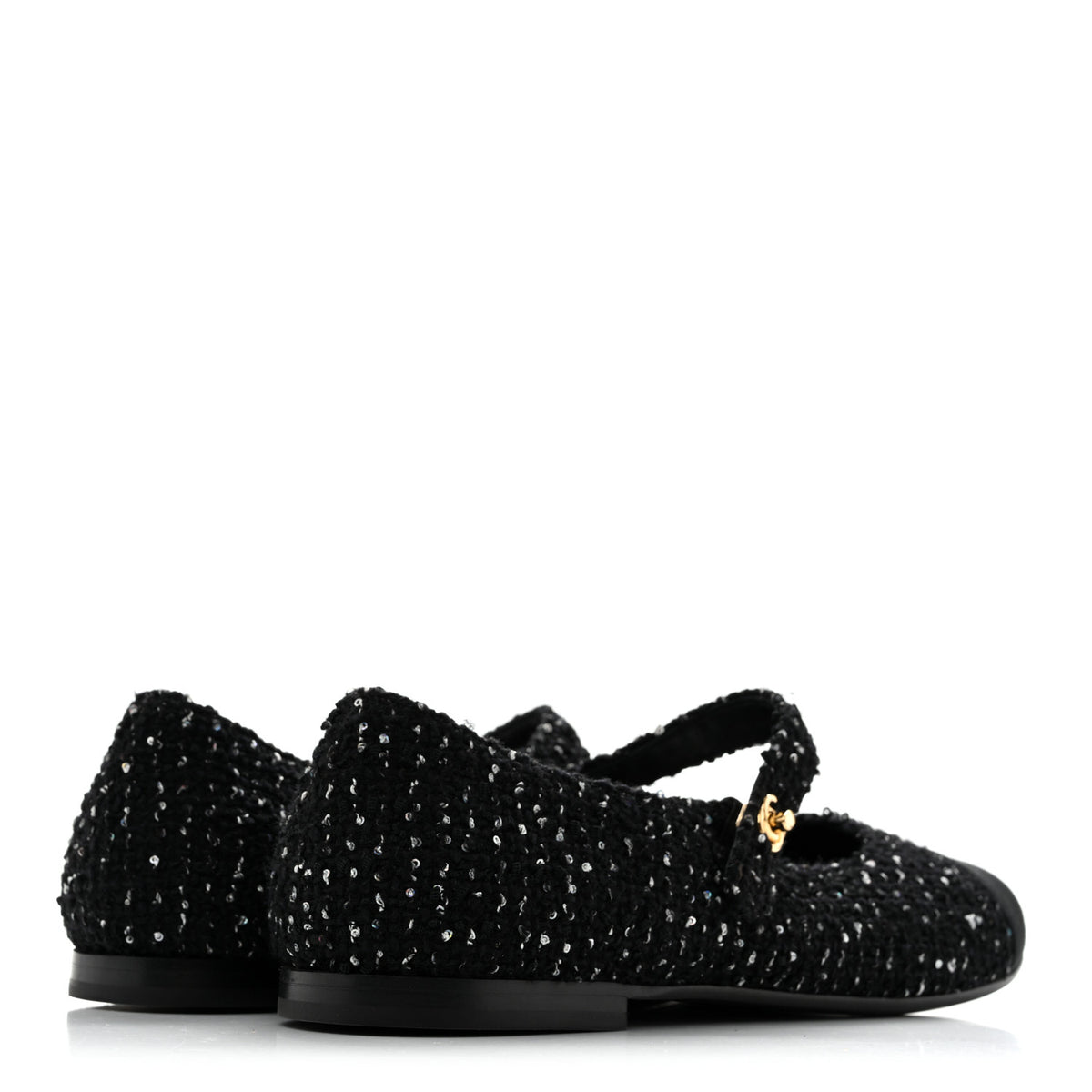 Chanel Tweed Sequin Grosgrain Cap Toe Mary Jane Flats 39 Black 5 of 11