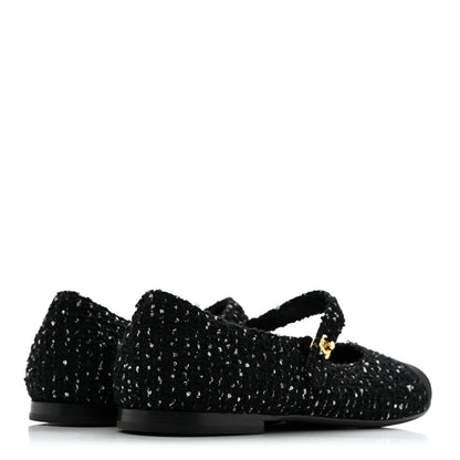 Chanel Tweed Sequin Grosgrain Cap Toe Mary Jane Flats 39 Black 5 of 11