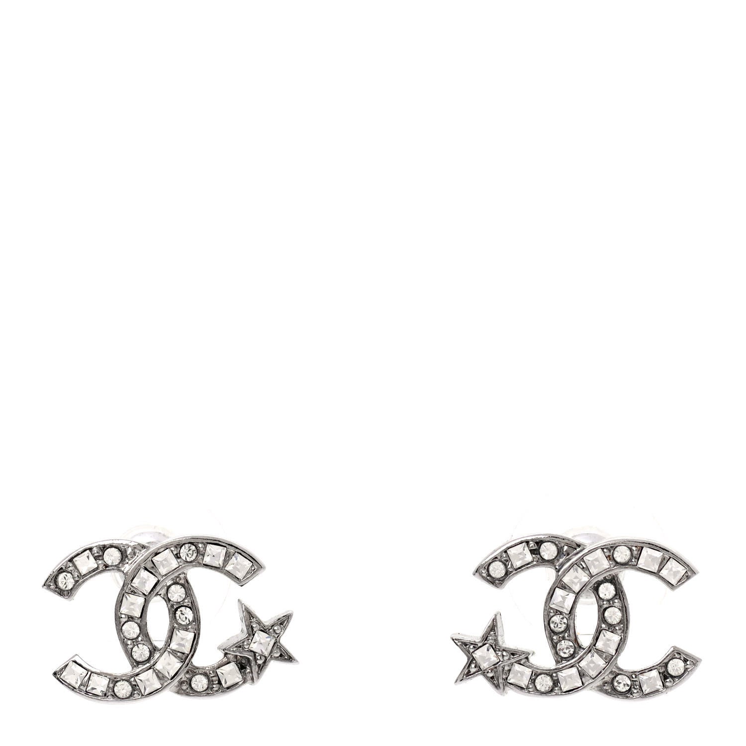 Chanel Crystal CC Starfall Earrings Silver 1 of 4