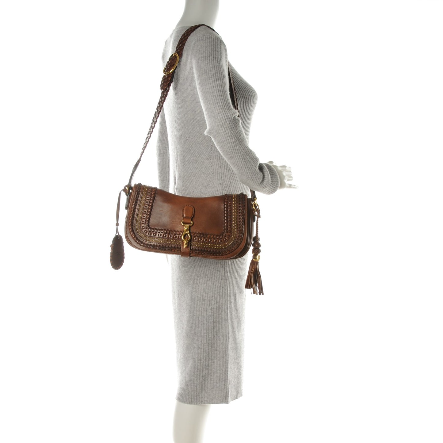 Calfskin Handmade Medium Flap Shoulder Bag Brown