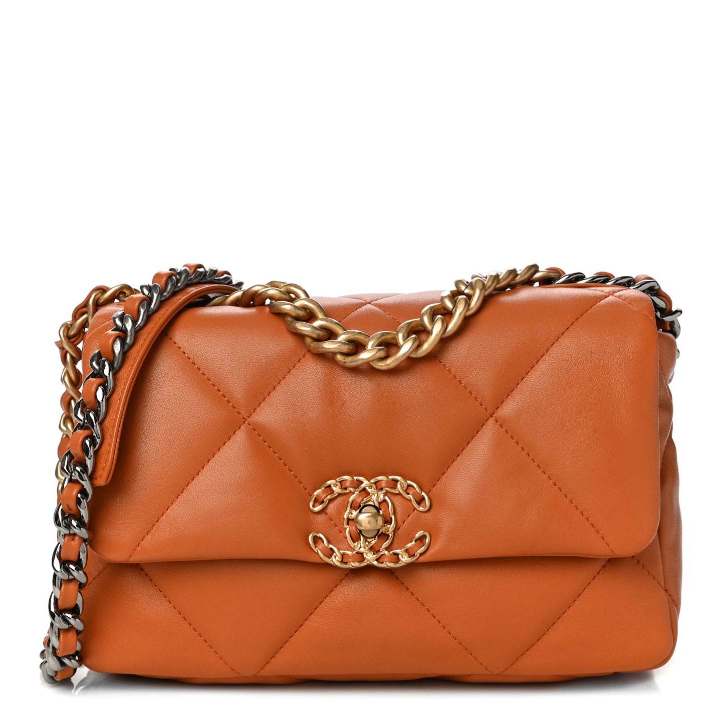 Lambskin Quilted Medium Chanel 19 Flap Light Brown