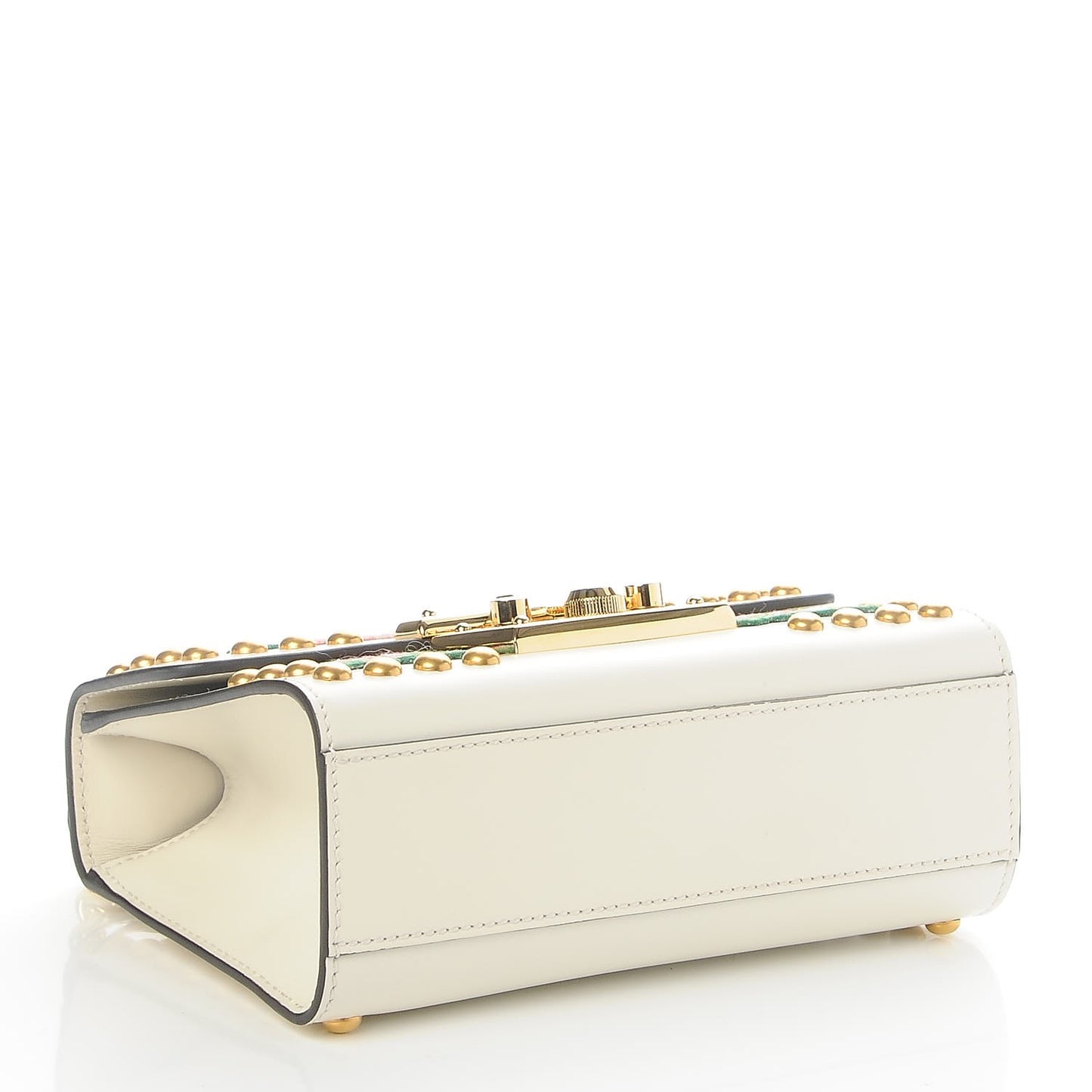 Calfskin Floral Embroidered Small Padlock Shoulder Bag White