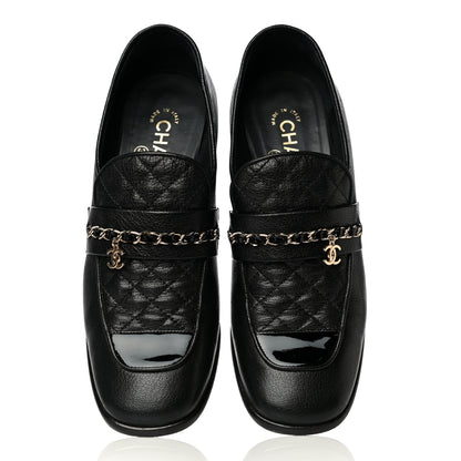Chanel Calfskin Patent Quilted CC Chain Mocassin Loafers 39.5 Black 7 of 15