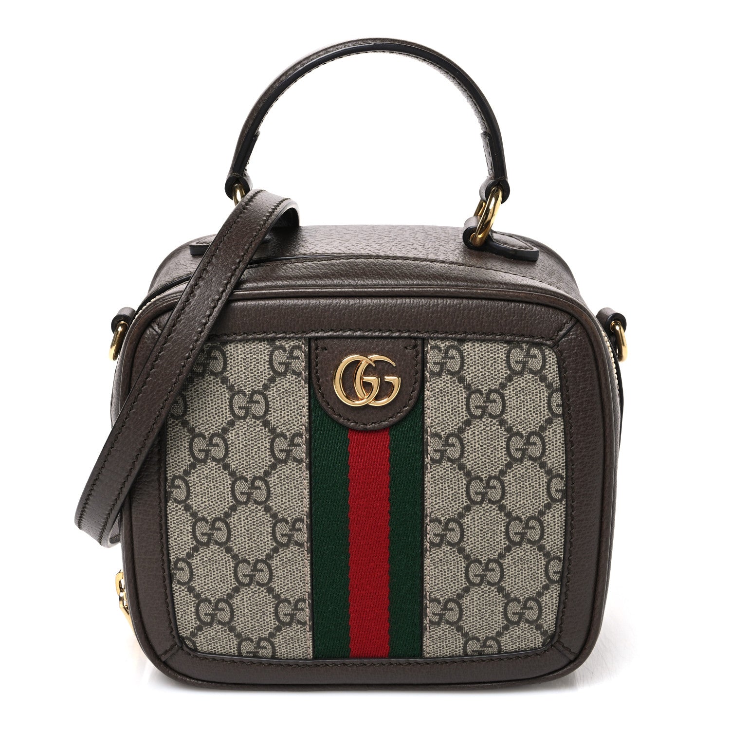 Gucci GG Supreme Monogram Textured Dollar Calfskin Mini Ophidia Top Handle Square Shoulder Bag Beige Ebony New Acero 1 of 10