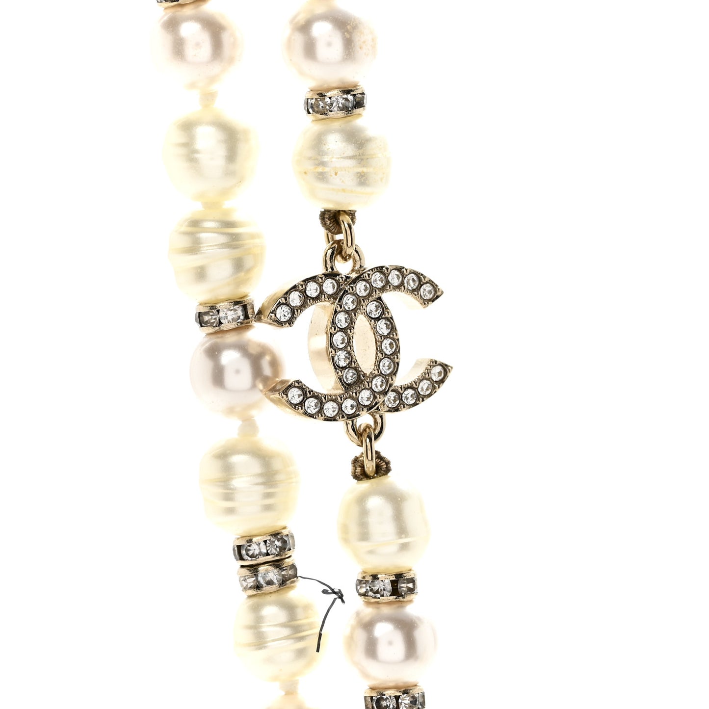Crystal Pearl CC Long Necklace Light Gold