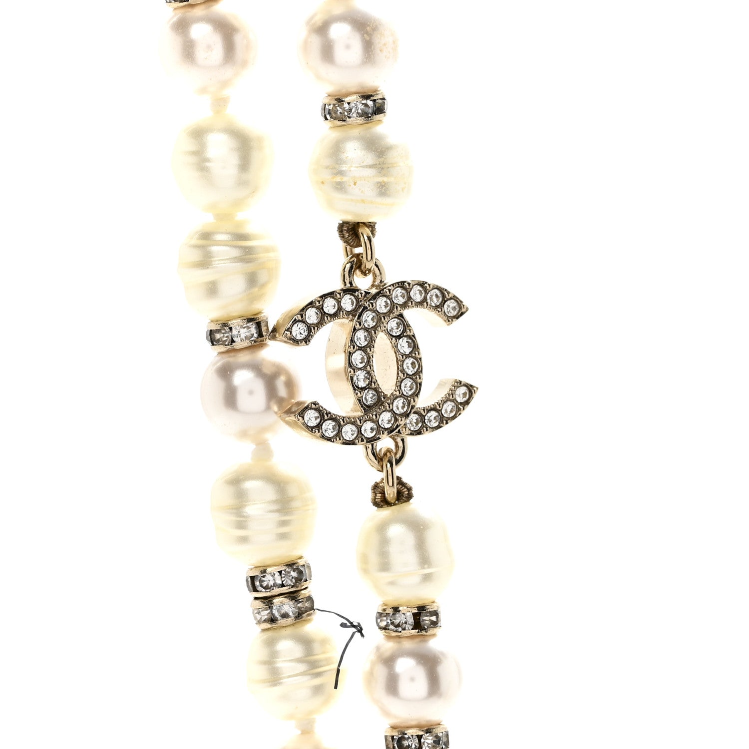 Chanel Crystal Pearl CC Long Necklace Light Gold 4 of 7
