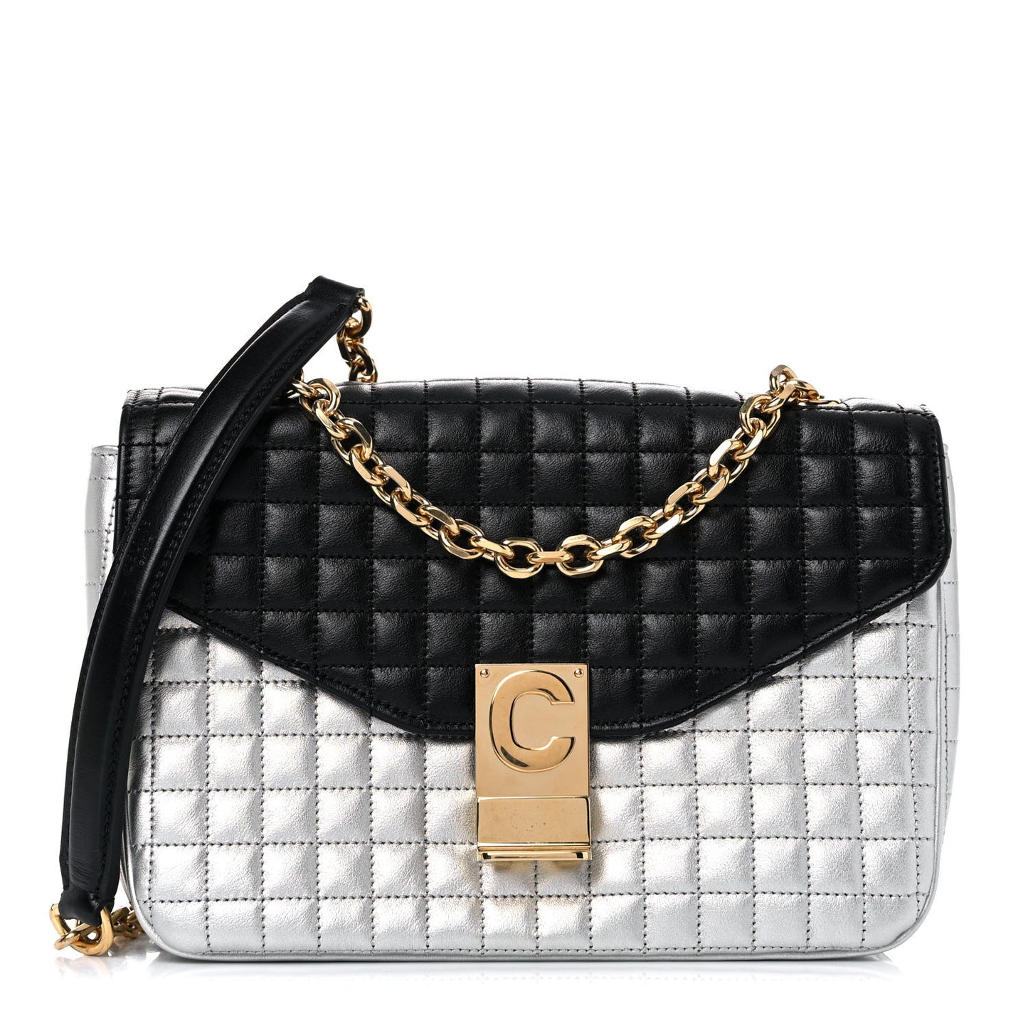Calfskin Quilted Medium C Bag Silver Black