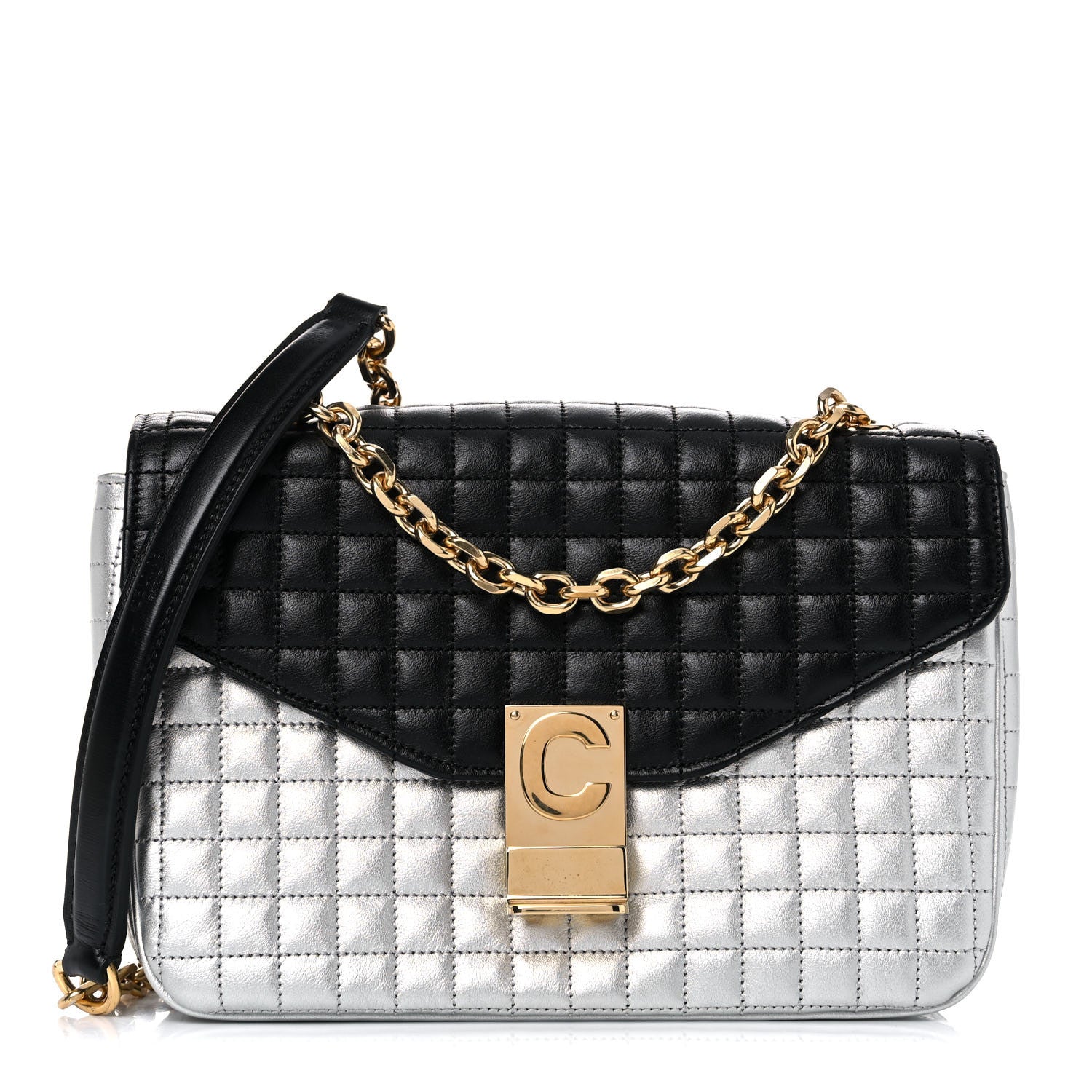 Celine Calfskin Quilted Medium C Bag Silver Black 1 of 14