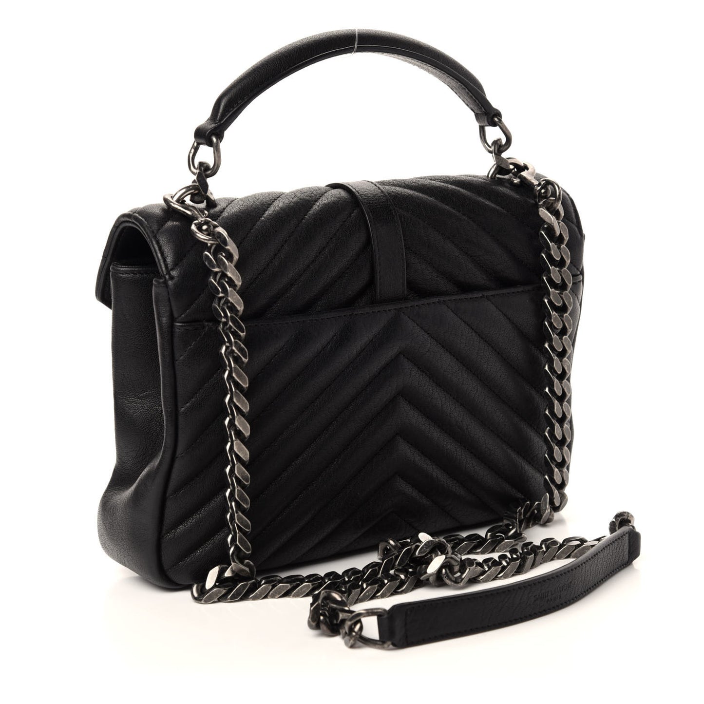 Sheepskin Matelasse Chevron Monogram Medium College Bag Black