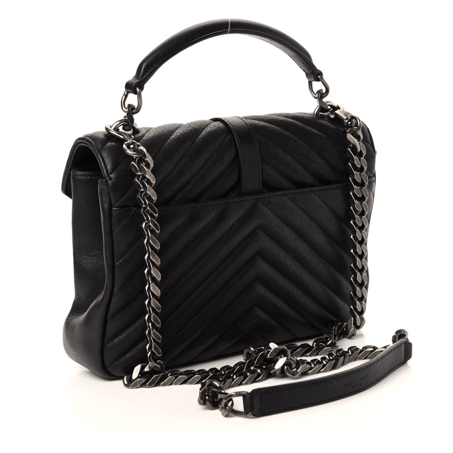 Saint Laurent Sheepskin Matelasse Chevron Monogram Medium College Bag Black 4 of 13