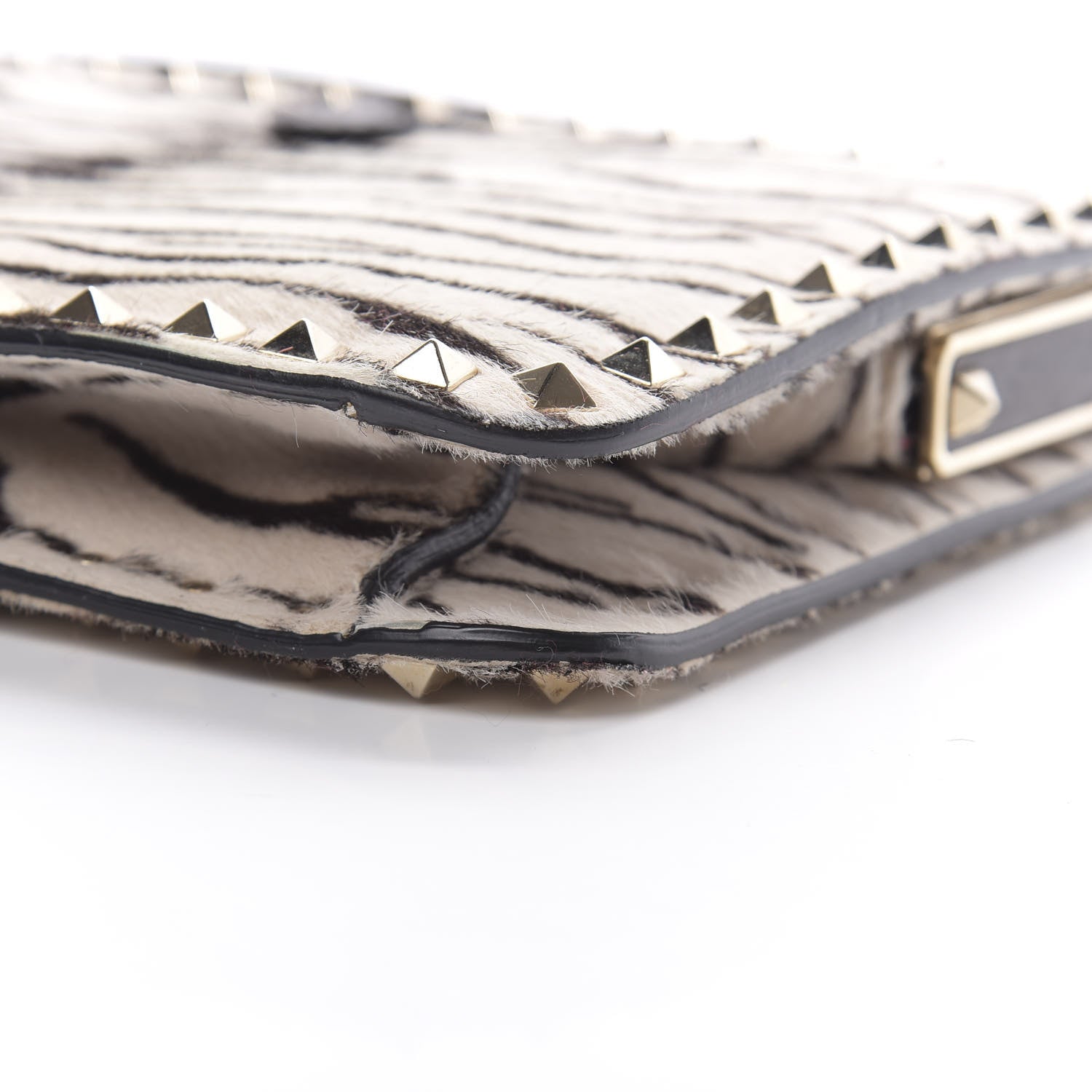 Valentino Garavani Pony Hair Zebra Rockstud Frame Bag Black Ivory 9 of 13