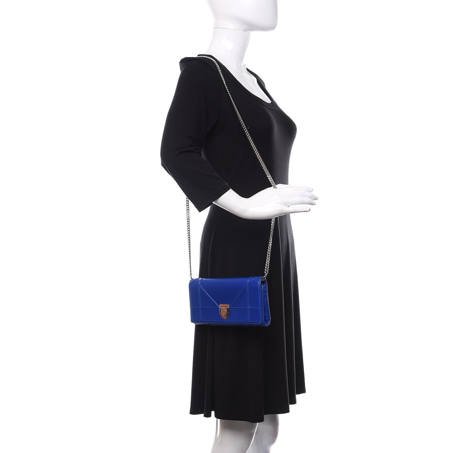 Christian Dior Lambskin Diorama Croisiere Chain Wallet Blue 2 of 11