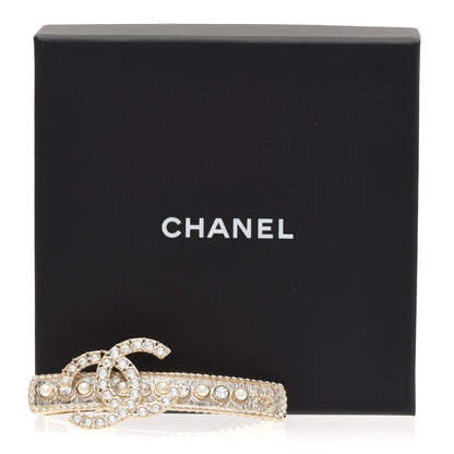 Chanel Metal Crystal Pearl CC Hair Clip Gold Pearly White 4 of 4