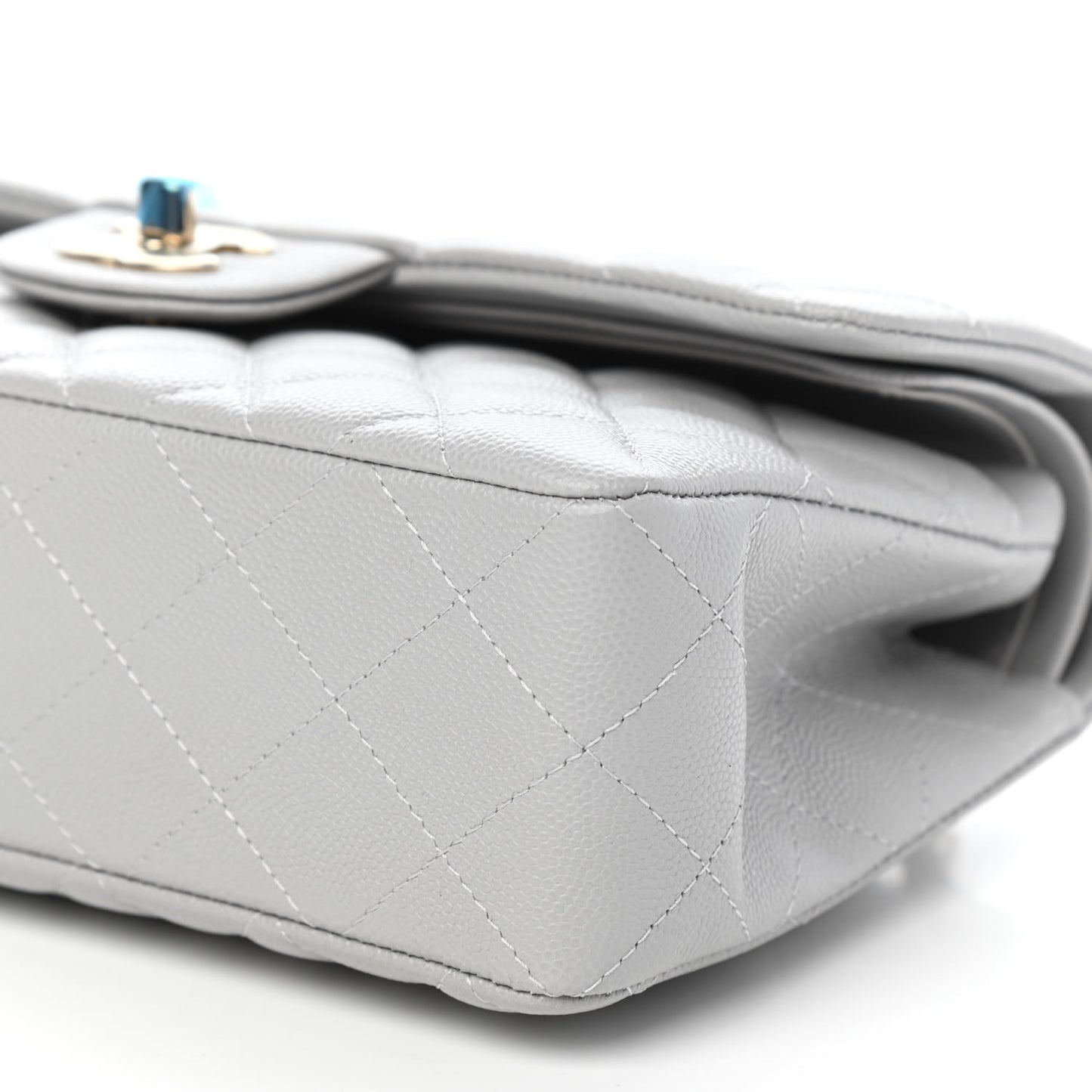 Caviar Quilted Small Double Flap Grey