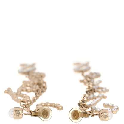 Chanel Crystal Pearl Drop Letter Earrings Gold 3 of 4