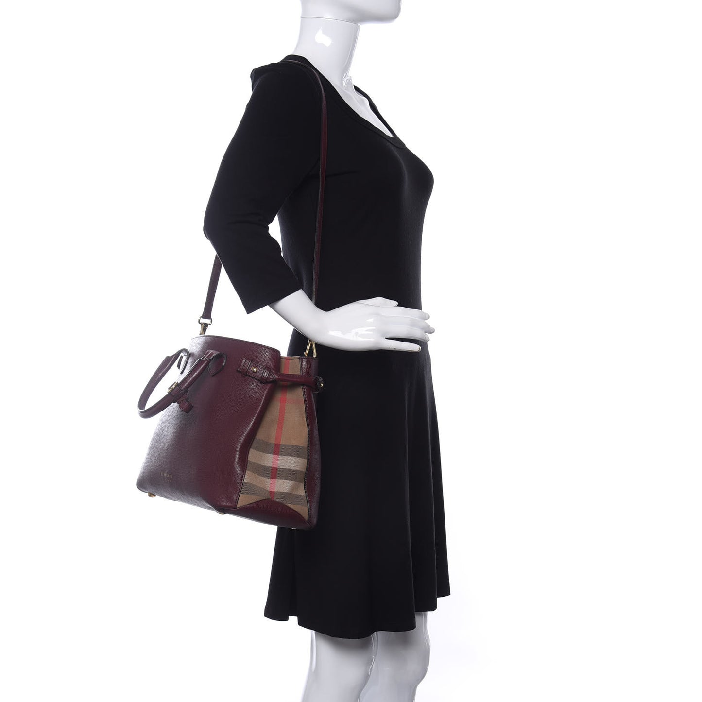 Grainy Calfskin House Check Medium Banner Tote Mahogany Red