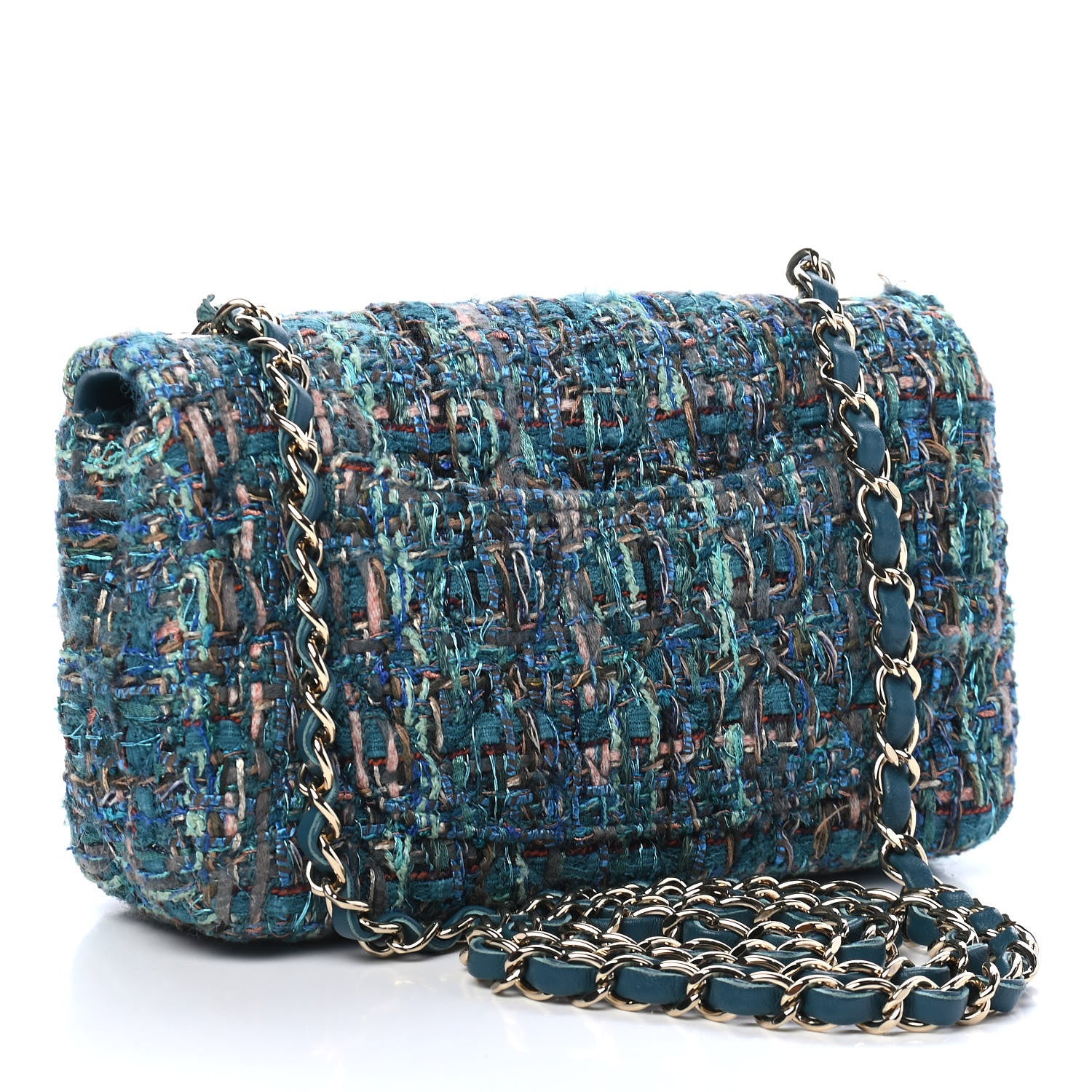 Chanel Tweed Quilted Egyptian Mini Rectangular Flap Turquoise 3 of 9