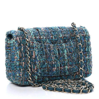 Chanel Tweed Quilted Egyptian Mini Rectangular Flap Turquoise 3 of 9