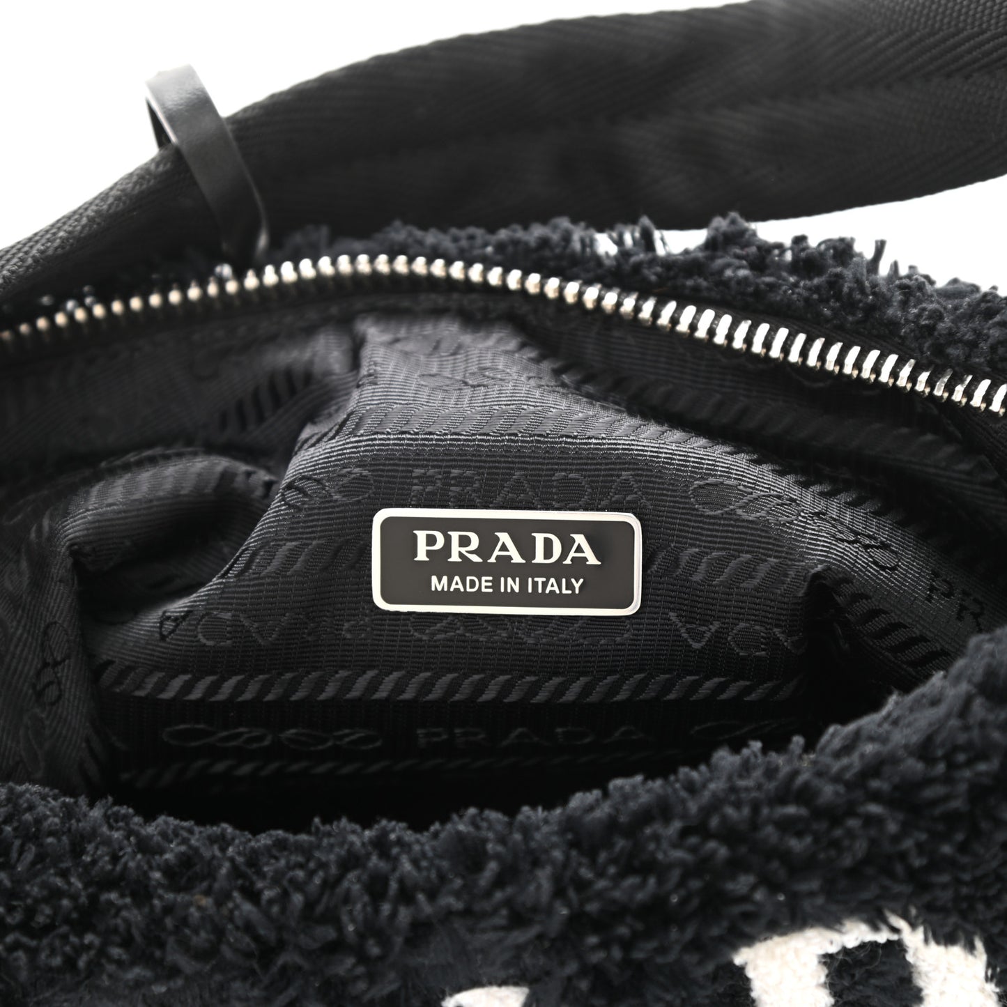 Terry Cloth Mini Re-Edition 2000 Bag Black White