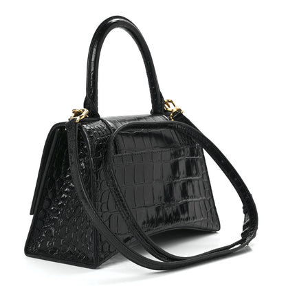 Balenciaga Shiny Calfskin Crocodile Embossed Small Hourglass Top Handle Bag Black 3 of 13