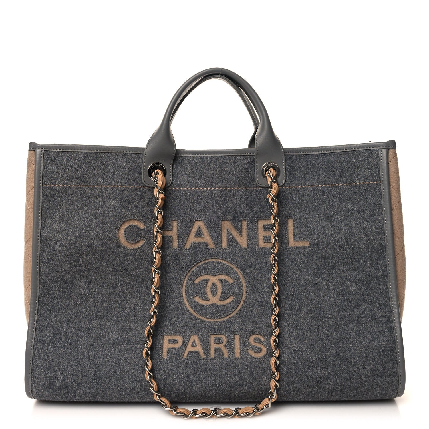 Chanel Wool Felt Large Deauville Tote Grey Beige 1 of 10