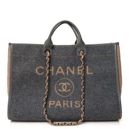 Chanel Wool Felt Large Deauville Tote Grey Beige 1 of 10