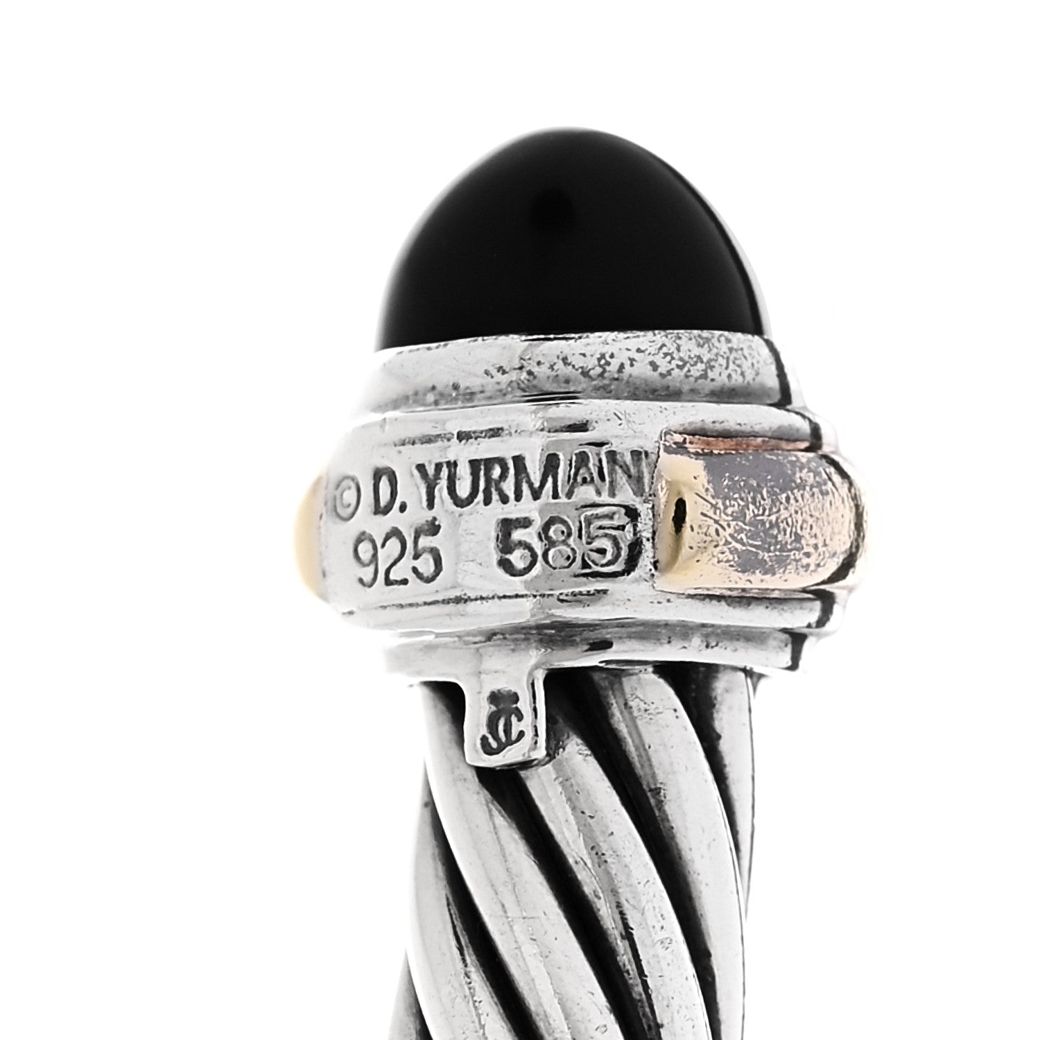 David Yurman Sterling Silver 14K Yellow Gold Black Onyx 7mm Cable Classics Bracelet 3 of 4