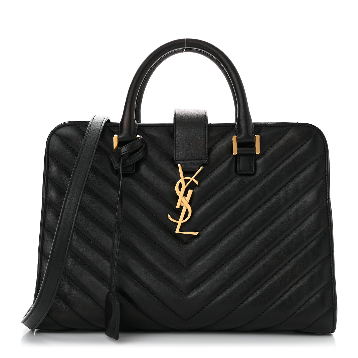 Calfskin Matelasse Chevron Small Monogram Cabas Black