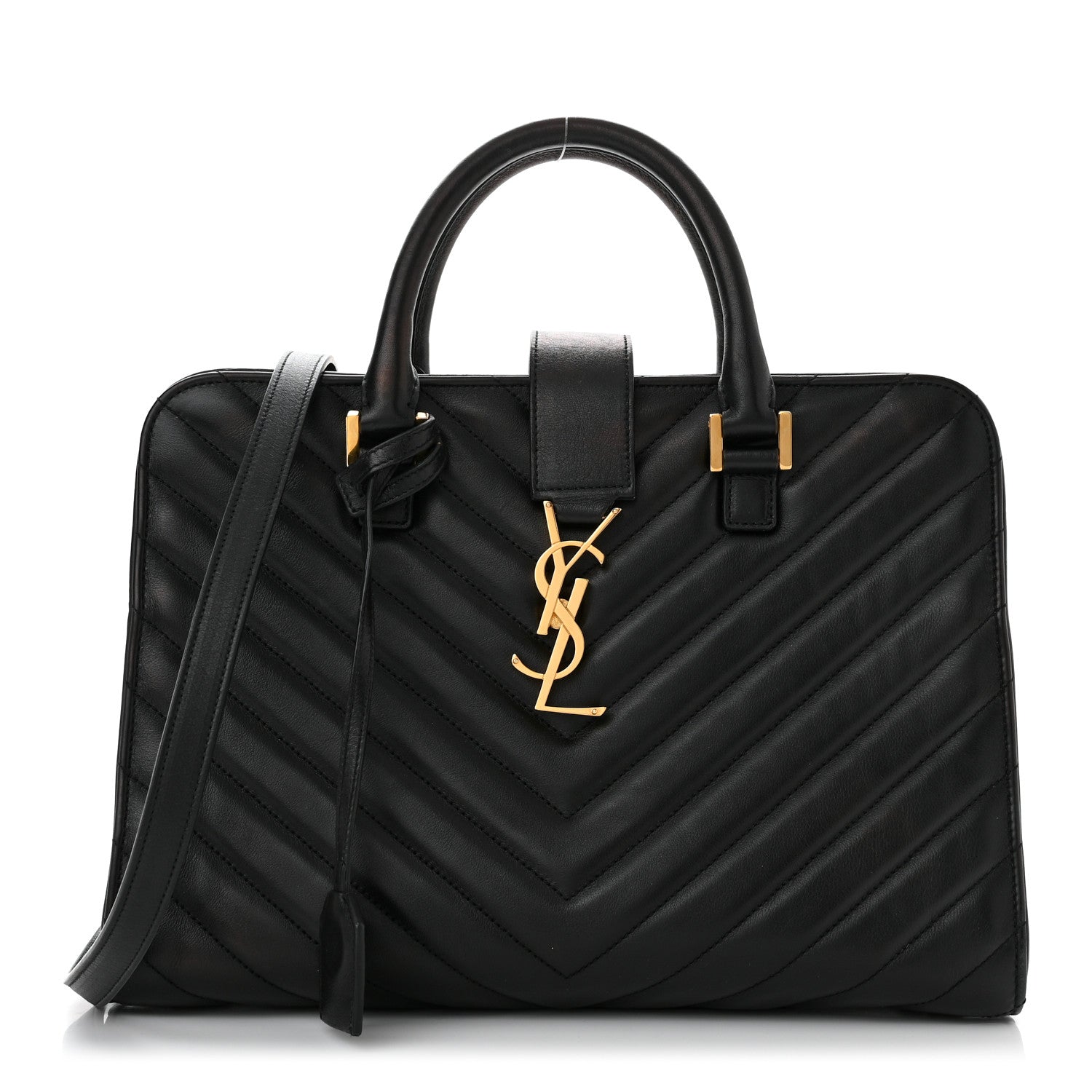 Saint Laurent Calfskin Matelasse Chevron Small Monogram Cabas Black 1 of 12