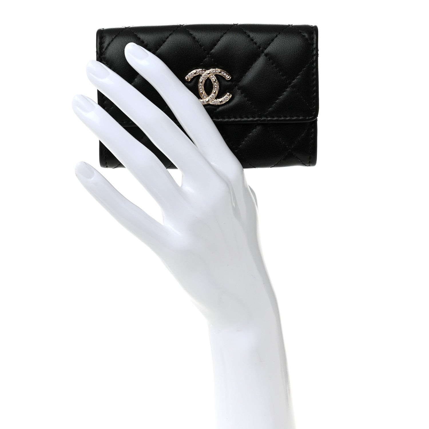 Chanel Shiny Lambskin Quilted Textured CC Card Holder Black 2 of 9