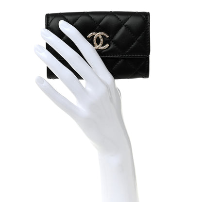 Chanel Shiny Lambskin Quilted Textured CC Card Holder Black 2 of 9